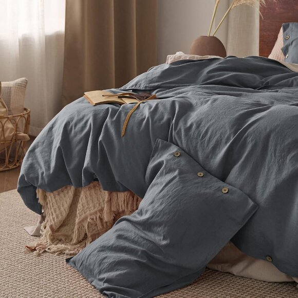 Bedsure Linen Duvet Cover Queen Charcoal Grey - Picture 2 of 11